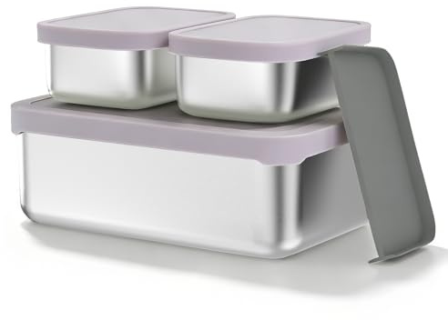 EC-Gaze Stainless Steel Bento Box, Leak-proof Metal Lunch Box Container, Microwave-Safe, with Divider, Snack Food Storage Container for School Work