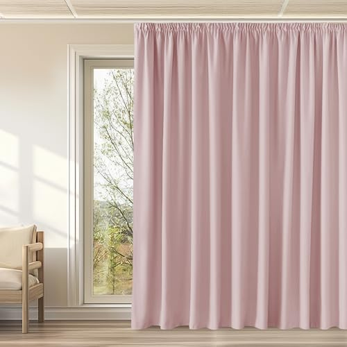 KGORGE Barnrumsavskiljare, termisk gardin mot kyla, set om 1, 240 x 300 cm (H x B), gardiner, ogenomskinliga, veckband, mörkläggningsgardiner för skensystem, vardagsrum, ljusrosa