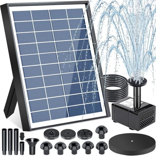 ZQEJEFD Fuente Solar Jardin Exterior 6.5w, Bomba de Agua Solar, Bomba Solar para Estanque, Bomba de Agua de Estanque Solar con 9 Boquillas, para Jardín Baño de Pájaros, Pecera, Estanque Pequeño