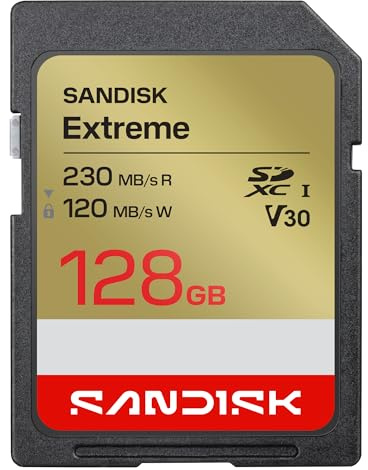 SANDISK Extreme Scheda SD UHS-I da 128 GB (fino a 230 MB/s velocità di lettura e fino a 120 MB/s velocità di scrittura, video in 4K UHD, U3, V30) SANDISK Memory Zone App