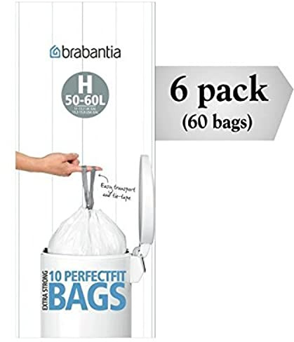 Brabantia 6 Rolls 246784 type H Roll of 10 Bin Liners, Fits Bins of 40-50L or 10.6-13