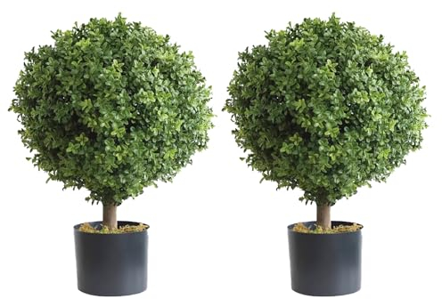 Silk Tree Warehouse Two 2 Foot Outdoor Artificial Boxwood Ball Topiary Bushes Potted Plants 16 inches Wide by Bagari