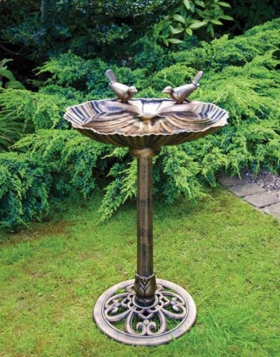 BIRD BATH BRONZE EFFECT OYSTER SHELL TABLE CLAM GARDEN ORNAMENTAL PEDESTAL DECOR