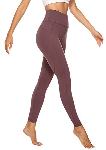 JOYSPELS Sportleggins Damen Lang, Sport Leggings Damen Yogahose Laufhose, Braunrot, M