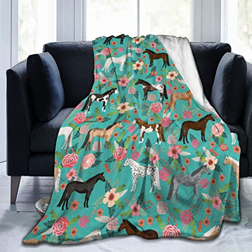 Cute Throw Horse Blanket Pony Floral All season Flannel Blanket Cartoon Farm Animal Soft and Light Plush Blanket Gift for Adults and Children 40x50