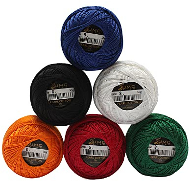 UMC STAG 6 Balls 6 Essential Colours Premium Pearl Cotton Embroidery Thread Size 8 | 100% Egyptian Cotton Crochet Yarn | Cross Stitch Embroidery Yarn | Oeko TEX Certified | 10g/Ball (Mix Essential)