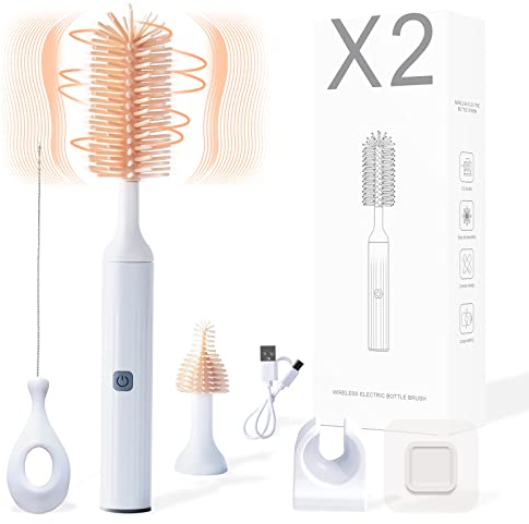 Orzbow Elektrische Babyflaschenbürsten,3-in-1 wasserdichte Silikon-Babyflaschenbürste, Saugerbürste,Strohhalmreiniger,Zwei-Geschwindigkeits-Reinigungsmodus,360° Drehbare,1200 mAh (Weiß)