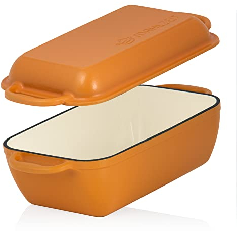 Casseruola in ghisa smaltata Mahlzeit con coperchio | 4,8 litri | Sunny Orange | arrosto 2in1 con padella | adatto al forno e all'induzione | doppia casseruola