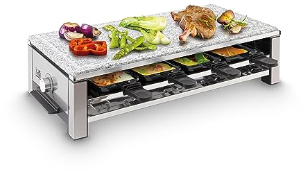 FRITEL SG 5190 Barbecue en pierre - Avec fonction raclette - Pierre naturelle de qualité supérieure - 8 poêles et spatules - Pour 1 à 8 personnes