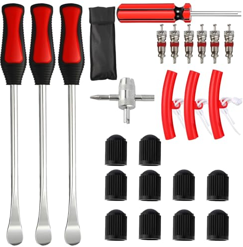 Deautie 24 Stück Reifenmontiergerät, Reifenheber Fahrrad, Montiereisen, Reifenmontage Werkzeug Mit 3 Rad Felge Protektoren Tool Kit, Für Motorrad/Fahrrad/Wagen Reifen.