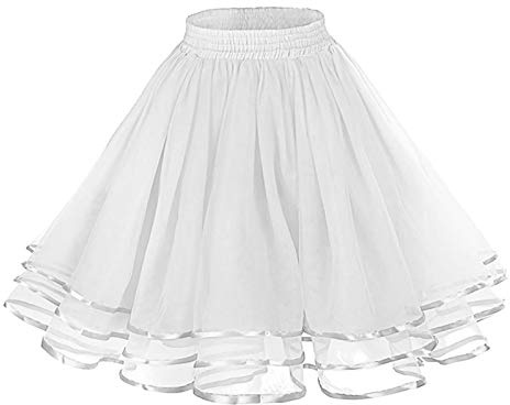 Jupe en tulle à volants pour femme - Mini jupe de danse - Jupe tutu extensible - Jupe de ballet pour adulte - Jupe en tulle pour fête, ballet, danse, carnaval, costume de carnaval - Blanc