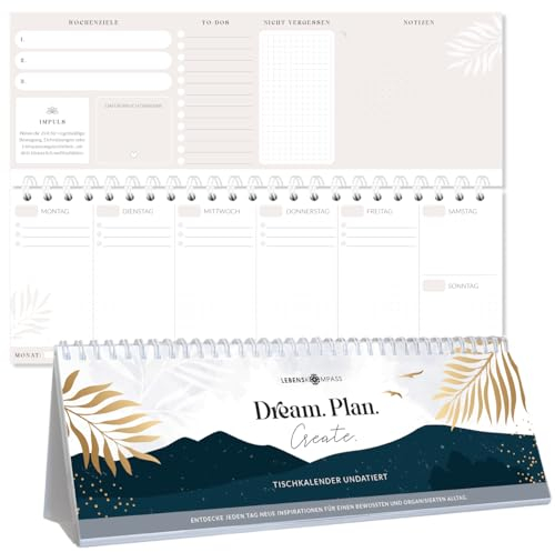 Lebenskompass Tischkalender undatiert querformat mit Sprialbindung für Dein Home-Office oder das Büro - Kalender für Studierende oder Schüler