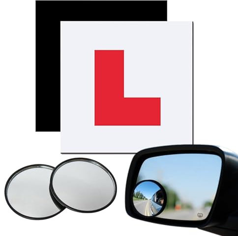 Tek Automotive 4 Pack Set Magnetic L Plates for Car & 2 Pack Blind Spot Mirrors – Fully Magnetic, Weatherproof Learner Plates, Universal Fit, Official Legal Size, Essential Car Accessories