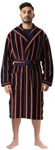 Stars and Stripes Peignoir de luxe pour homme en velours 100 % coton Motif rayures Jaune marine, multicolore, S-M