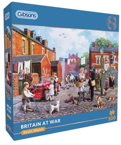 Gibsons Britain at War 500 Piece Jigsaw Puzzle for Adults – Nostalgic WWII Community Scene by Kevin Walsh – Premium Sustainable Puzzle Made in the UK/EU