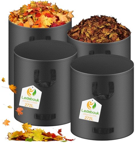 4x Sacs de Jardin Indéchirables, 272 L Sac Jardinage Déchets, Autoportant, Big Bag avec Poignées, Étanche, Pliable et Réutilisable, Sac Végétaux Jardin 200 g/m², Adapté Aux Feuilles, à L'Herbe