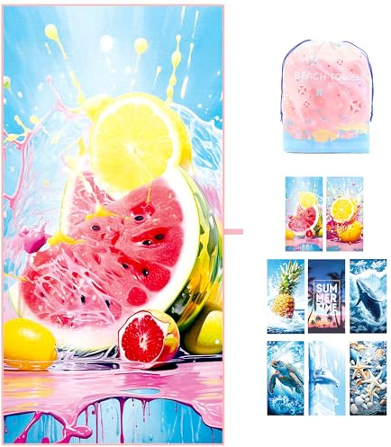 ZIOSINM Serviette de plage surdimensionnée en microfibre pour piscine, camping, bateau de croisière (pastèque) 180,3 x 88,9 cm