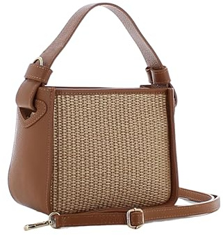 MARINA GALANTI, Borsa a Mano Piccola Donna in Pelle e Paglia, con Tracolla Regolabile e Removibile, Chiusura a Zip e Tasca Interna, Made in Italy, Cuoio