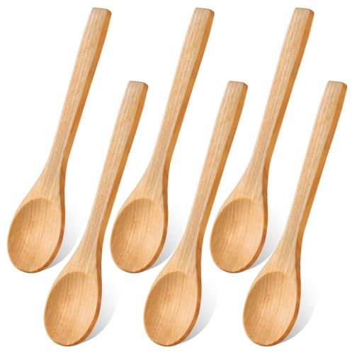 6 cucharas pequeñas de madera con mango largo de 13 cm, mezcla, cucharas de cocina, cucharas de miel, cucharas de madera, cucharas para miel, café, té, accesorios de cocina, sal, azúcar, pimienta