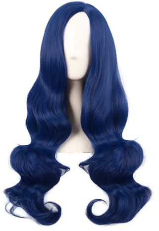 MapofBeauty 28 Pollice/70 cm Cosplay Lungo Ondato Curly Fibra sintetica Braccialetti laterali Anime Moda Party Capelli Parrucca (Misto Blu)