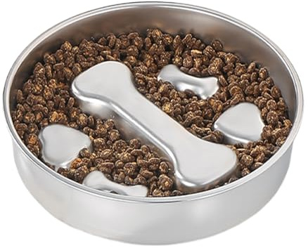Cuenco de alimentación lenta para perros, plato antigoteo para mascotas, inserto de acero inoxidable de 8.66 x 8.66 x 1.57 pulgadas, base antideslizante, diseño extraíble, razas pequeñas a grandes