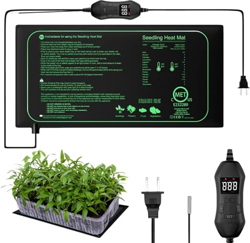 AXVRAV 50 W, tappetino riscaldante per piante con termostato, tappetino riscaldante per piantine, tappetino riscaldante per serra da interno, regolazione della temperatura in 1 ℃ (20 – 45 ℃), per