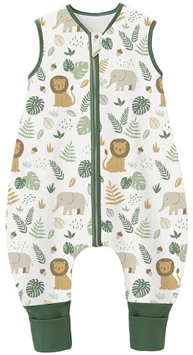 Chilsuessy Baby Schlafsack mit Füßen 1.5 Tog Ganzjahres Schlafsack Babyschlafsack mit Beinen Schlafstrampler für Jungen Mädchen, 1.5 Tog/Löwenwald, 90cm/Baby Höhe 100-110cm