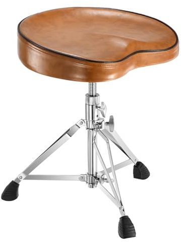 RIVVTA Drum Throne Drum Stool Adjustable Drum Seat Anti-Slip Base Swivel Drum Chair Butt Shape for Adult & Teen Drummers Free-Form Brown