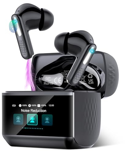 ZYHKON Ecouteurs Bluetooth sans Fil, Écouteur Bluetooth 5.4 avec Écran Tactile Multifonction, Stéréo Immersif Ecouteurs sans Fil avec Réduction du Bruit ANC/Mode Transparence/Mode 5 EQ, IP7 Étanche