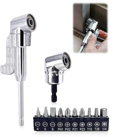 HUVZOR Set di 12 Adattatori Cacciaviti Angolari 105°, Attacco 1/4 per Avvitatore | Professionale per Lavori di Precisione in Officina, Mobili, Garage e Cantieri Edili, Ideale per Spazi Stretti