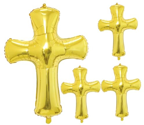 FUTUREORYY 4 Palloncini Battesimali a Forma di Croce in Lamina Oro, Decorazioni per Feste di Compleanno e Shower, Accessori per Decorazioni Party