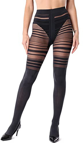 Merry Style Collant Overknee per Donne con Motivo a Righe, Modello MS 252 (Nero, M)
