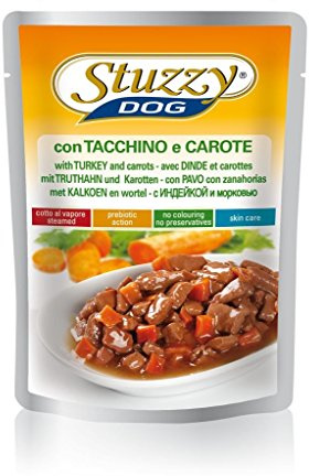 Stuzzy, Cibo Umido per Cani Adulti con Tacchino e Carote, Bocconcini (24 Buste da 100g)