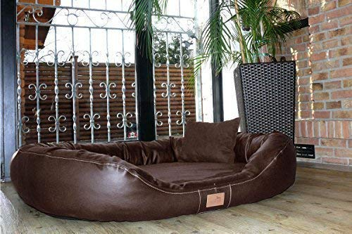 tierlando® Orthopädisches Hundebett Lennart VIP mit Visco-Plus-Matratze und pflegeleichhtem Kunstleder-Velours-Bezug | Größe: 140x105cm | Farbe: 01 Braun