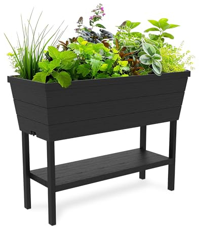 Keter Urban Bloomer 12.7 Gallon Raised Garden Bed and Outdoor Herb Garden Planter with Self Watering Gauge and Drainage Plug, Dark Grey