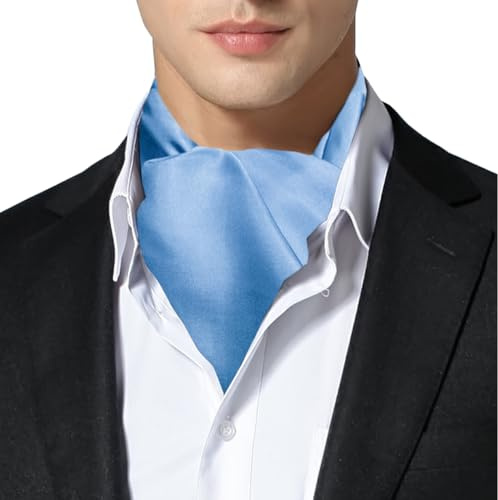 Remo Sartori tillverkad i Italien mäns solid självkravatt Ascot slips, dubbelspetsig, siden, Ljusblått, one size