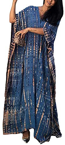 Orshoy Women Kaftan Long Beach Bkini Cover Up Cotton Tunic Bathing Suit Loose Maxi Swimwear Wrap Dress B-Navy Blue