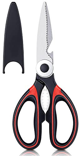 Kitchen Shears Premium Heavy Duty Shears Ultra Sharp Stainless Steel Multi-Function Kitchen Scissors for Chicken,Poultry,Fish,Meat,Vegetables… (Red Black)