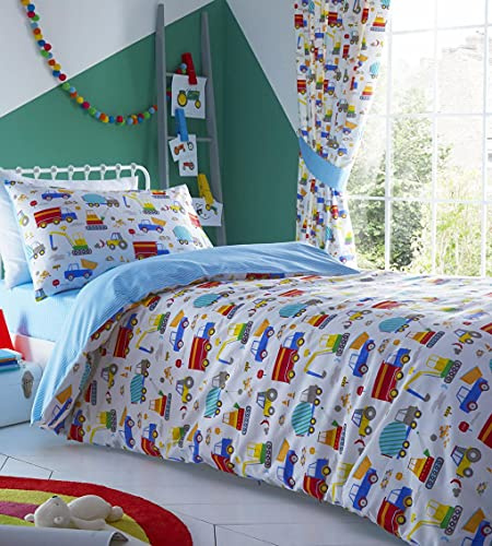 HOMEMAKER BEDDING ® Little boys bedroom digger dumper trucks tractors cranes duvet sets & curtains available (Curtains - 66x54)