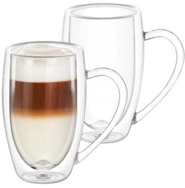 Wilmax | Dubbelväggiga termoglas med handtag | kaffeglas | latte macchiato-glas i set | cappuccino-glas | teglas | dricksglas | termosmugg | set om 2 | 300 ml