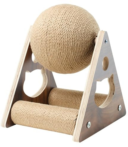 HQ Product Development Interaktives Holz Katzenkratzspielzeug selbstbeschäftigung - Natürliche Sisal Katze Kratzball - katzenlaufrad katzenkratzbaum - Katze Rad für Indoor