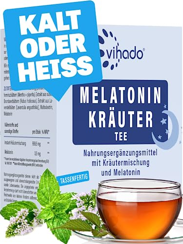 Vihado Kräutertee mit Melatonin - Melatonin Tee im Stick, Tassenfertig - mit Melatonin, Pfefferminz und Lavendelblüten - Nacht Tee (30 Sticks)