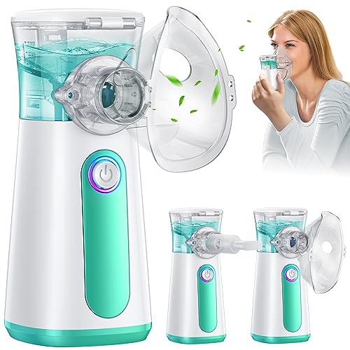 Aidisy Aerosol Portátil para Niños y Adultos, Aerosol Ultrasónico Silencioso y Eficaz para Aliviar la Respiración, 2 Máscaras y Boquilla, USB-C Recargable, Velocidad de Atomización Ajustable(Verde)