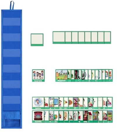 Tabella oraria visiva per bambini - Tabella oraria con tasche - Contenitore con tasche per classe con 45 attività e 9 carte vuote. Strumento visivo comportamentale per casa, scuola e viaggi Bubei