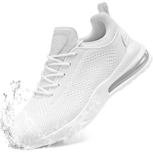 LARNMERN Waterproof Running Shoes - Men's Sports, Non-Slip Trainers, Fashion Outdoor Casual Shoes, Fitness - White, 36 EU