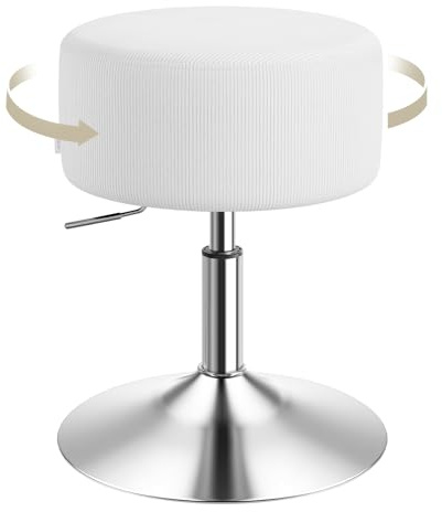 WOLTU Schminktisch Hocker, Schminkstuhl, Barhocker Rund, Höhenverstellbar, 360° Drehbar mit Verdickter Polsterung, Cord Bequemstuhl für Schminktisch, Schlafzimmer, Esszimmer, Weiß, BH409ws-1