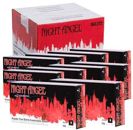 Adenna NGL220 Night Angel Nitrile Powder Free Exam Gloves, 4 mil, Black, Small (Pack of 1000)