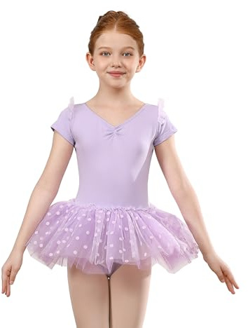 ZYXWVU Tutu Danza Classica Bambina a Maniche Corte Vestito Ballerina Bambina, 7003-Purple, 4-5T