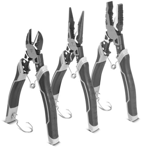 STAHLWERK Juego de 3 alicates con alicates combinados, alicates y alicates redondos planos de cromo vanadio de alta calidad