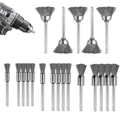 LERANXIN Spazzola metallica rotonda 20 pezzi con diametro del gambo di 3 mm, spazzola per motosega in 4 misure, per lucidatura, levigatura, rimozione di ruggine, vernice e macchie, spazzola metallica